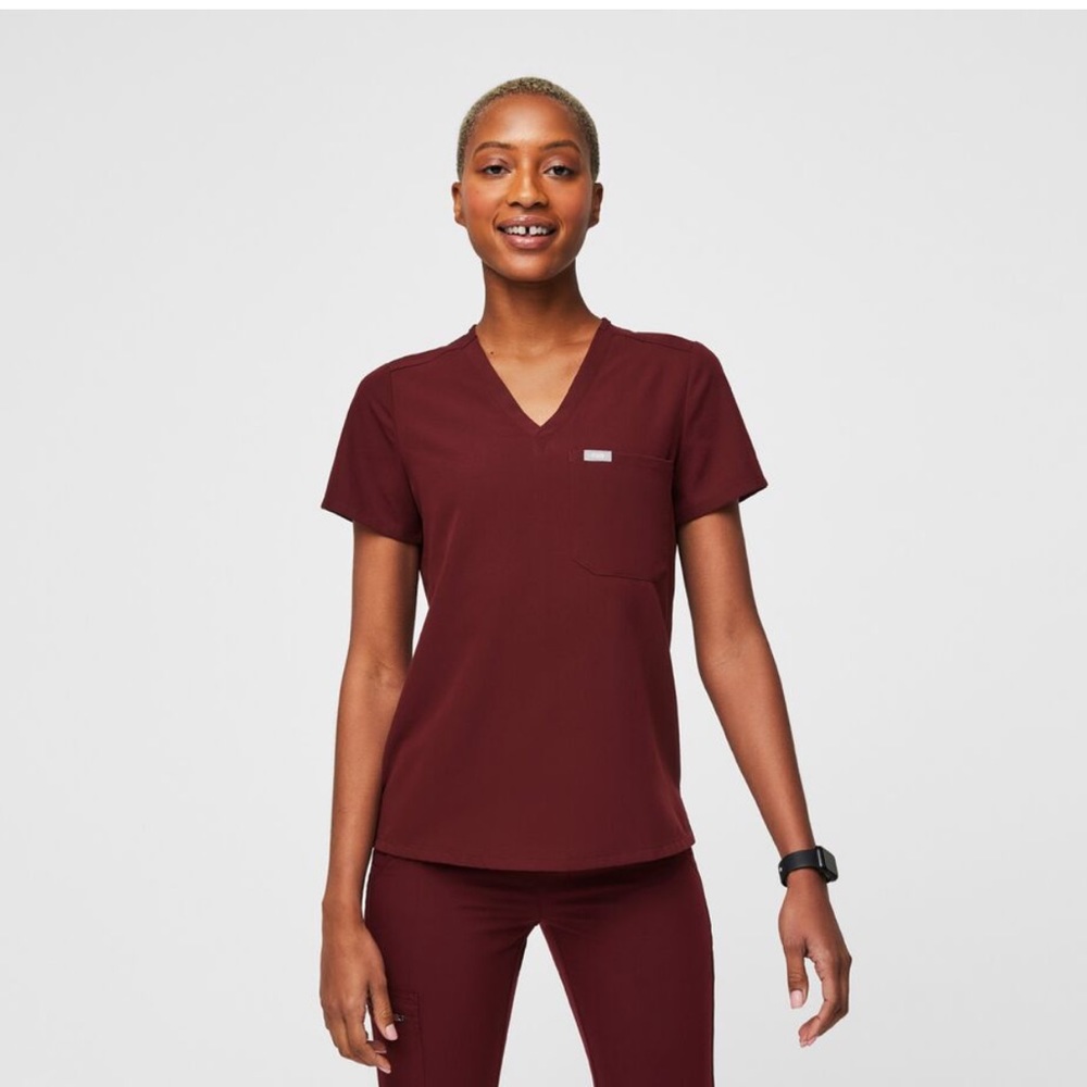 FIGS Women's Burgundy Catarina™ - One-Pocket Scrub Top